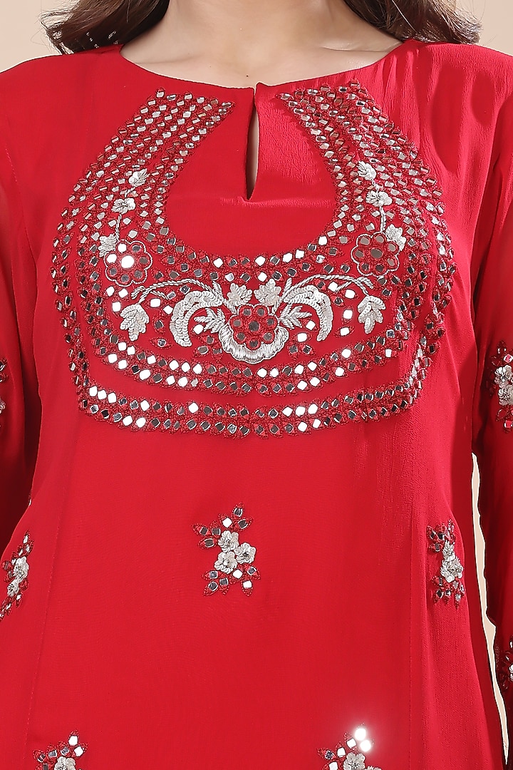 Red Georgette Hand Embroidered Kurta Set by Kanchi Khurana Couture at Pernia's Pop Up Shop