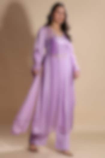 Purple Satin Organza Hand Embroidered Kurta Set by Kanchi Khurana Couture at Pernia's Pop Up Shop