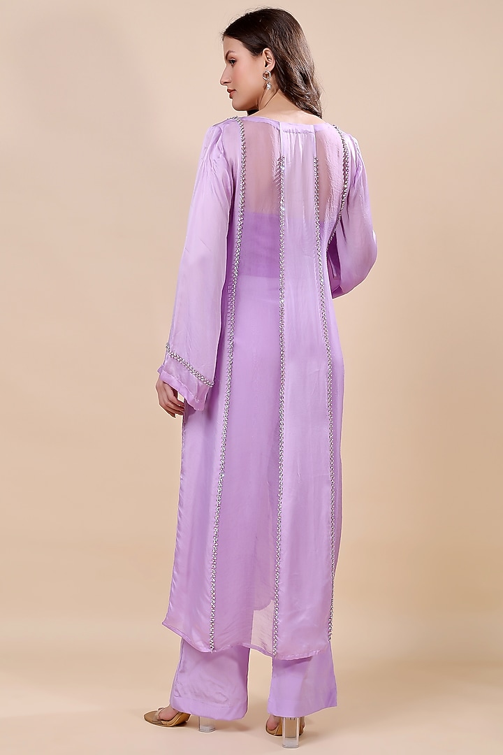 Purple Satin Organza Hand Embroidered Kurta Set by Kanchi Khurana Couture at Pernia's Pop Up Shop