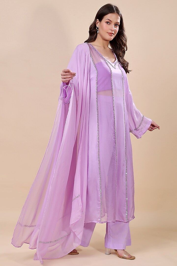 Purple Satin Organza Hand Embroidered Kurta Set by Kanchi Khurana Couture at Pernia's Pop Up Shop