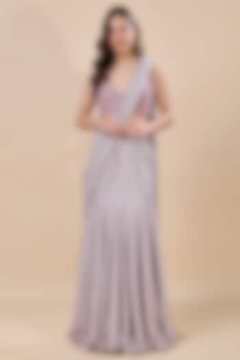 Purple Imported Shimmer Embroidered Draped Skirt Wedding Saree Set by Kanchi Khurana Couture at Pernia's Pop Up Shop