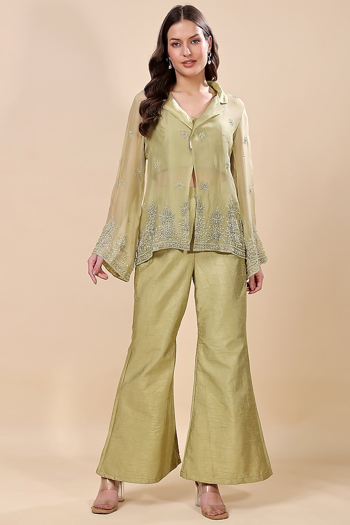 Green Silk Organza Hand Embroidered Co-Ord Set by Kanchi Khurana Couture at Pernia's Pop Up Shop