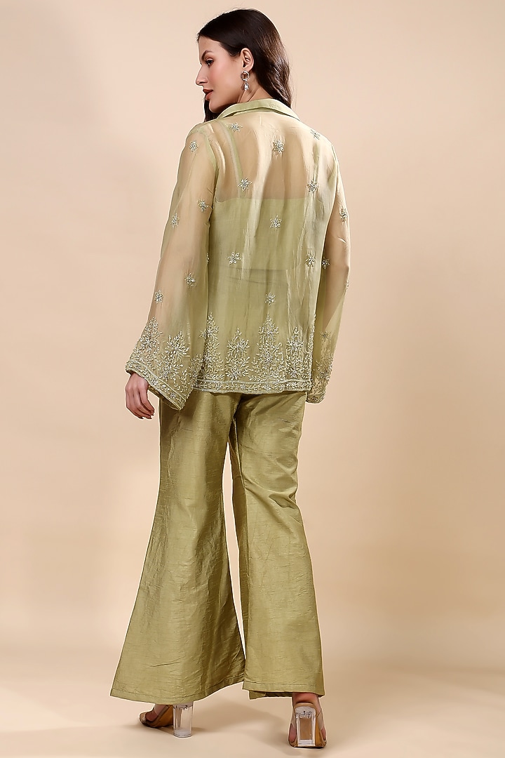 Green Silk Organza Hand Embroidered Co-Ord Set by Kanchi Khurana Couture at Pernia's Pop Up Shop