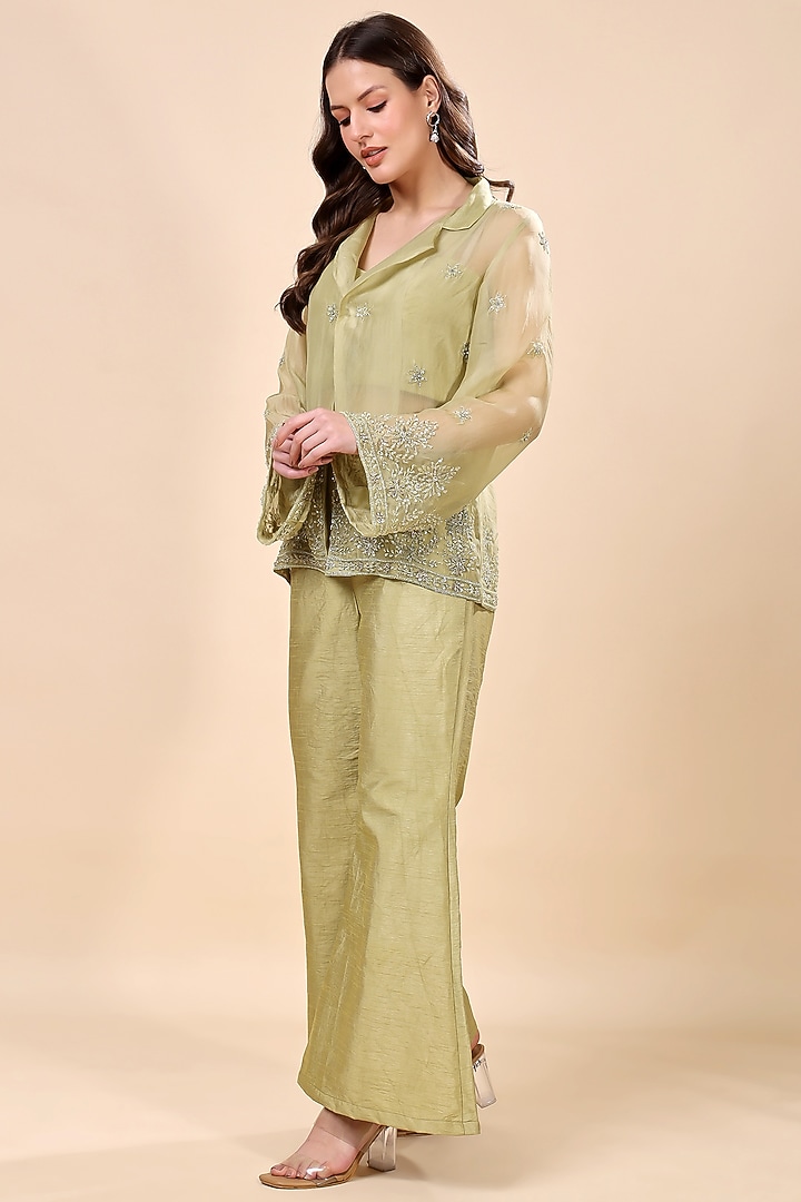 Green Silk Organza Hand Embroidered Co-Ord Set by Kanchi Khurana Couture at Pernia's Pop Up Shop