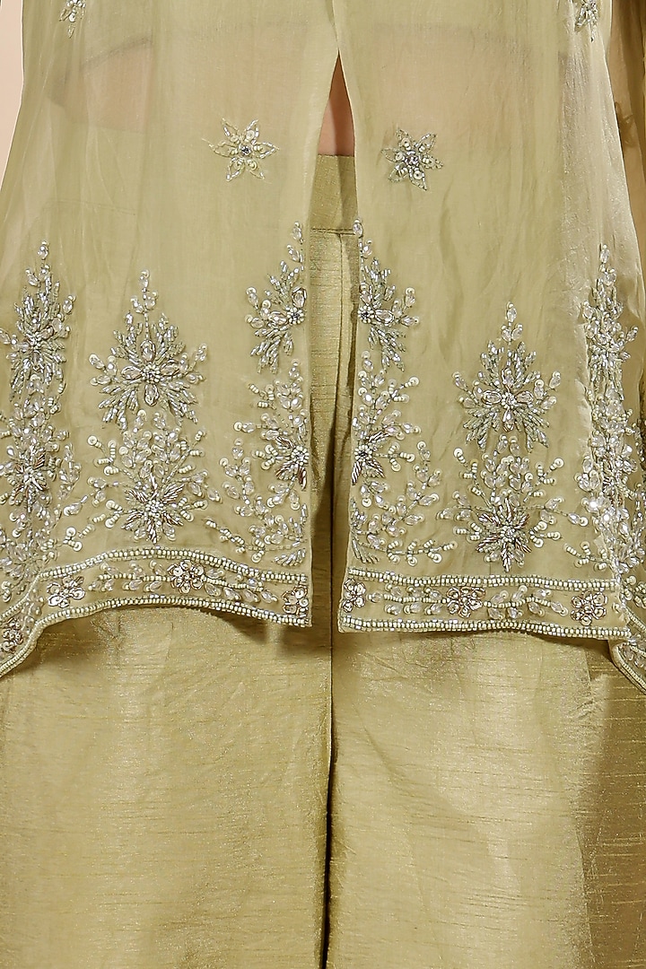 Green Silk Organza Hand Embroidered Co-Ord Set by Kanchi Khurana Couture at Pernia's Pop Up Shop