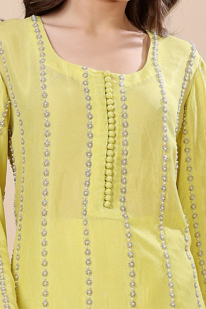 Yellow Tissue Hand Embroidered Kurta Set by Kanchi Khurana Couture at Pernia's Pop Up Shop