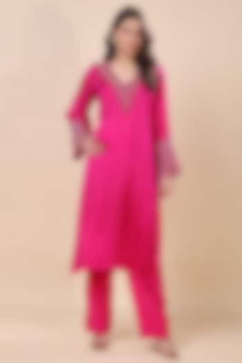 Pink Silk Organza Hand Embroidered Kurta Set by Kanchi Khurana Couture at Pernia's Pop Up Shop