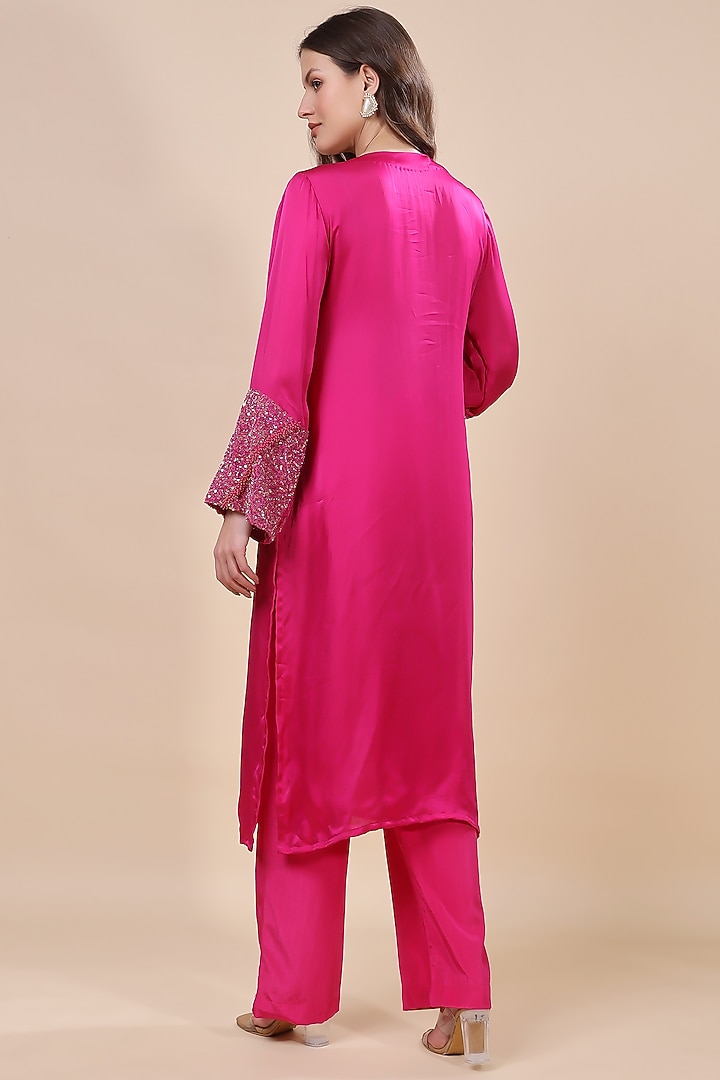 Pink Silk Organza Hand Embroidered Kurta Set by Kanchi Khurana Couture at Pernia's Pop Up Shop
