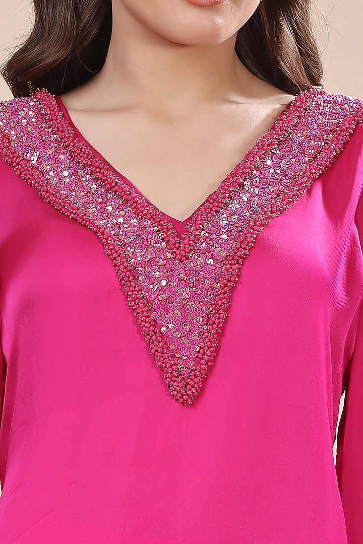 Pink Silk Organza Hand Embroidered Kurta Set by Kanchi Khurana Couture at Pernia's Pop Up Shop