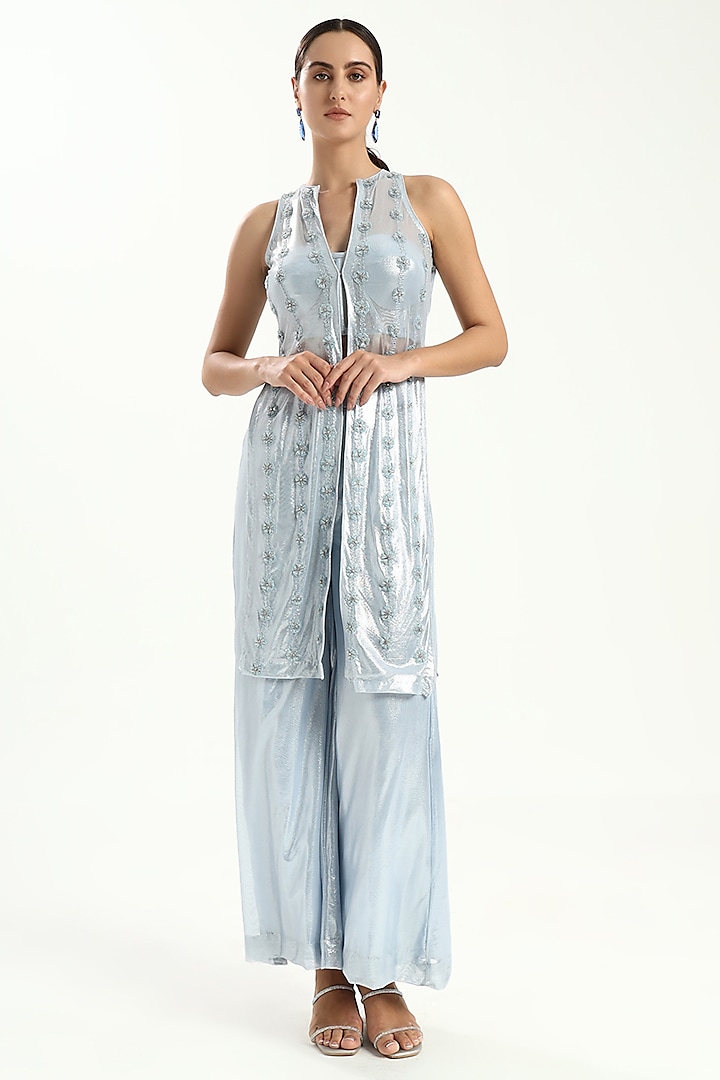 Blue Imported Shimmer Net Co-Ord Set by Kanchi Khurana Couture at Pernia's Pop Up Shop