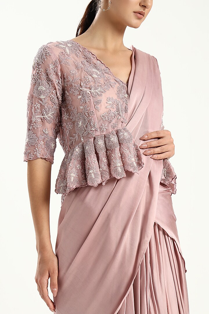 Pink Silk Modal Satin Draped Skirt Set by Kanchi Khurana Couture at Pernia's Pop Up Shop