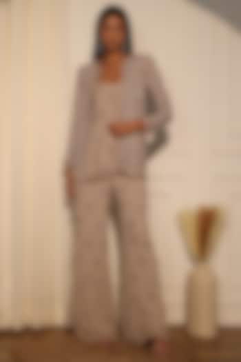 Grey Raw Silk Hand Embroidered Jacket Set by Kanchi Khurana Couture at Pernia's Pop Up Shop