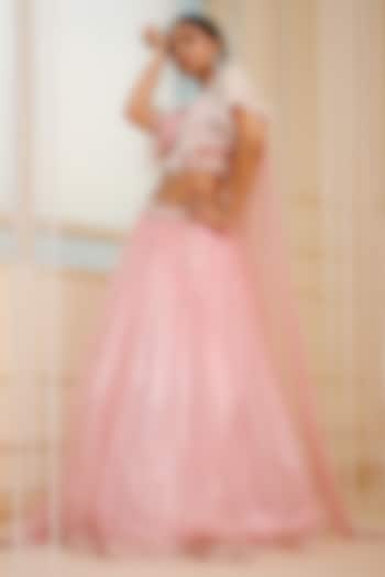 Pink Silk Organza Embellished Jacket Wedding Lehenga Set by KANJ By Priyanka Sakhuja at Pernia's Pop Up Shop