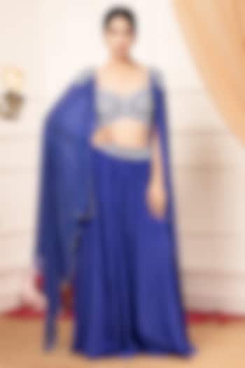 Blue Silk Embroidered Cape Set by KANJ By Priyanka Sakhuja at Pernia's Pop Up Shop