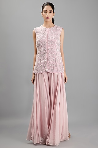Blush Pink Silk Sharara Set by KANJ By Priyanka Sakhuja