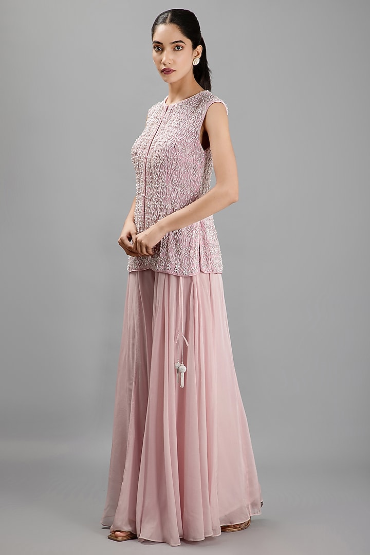 Blush Pink Silk Wedding Sharara Set by KANJ By Priyanka Sakhuja at Pernia's Pop Up Shop
