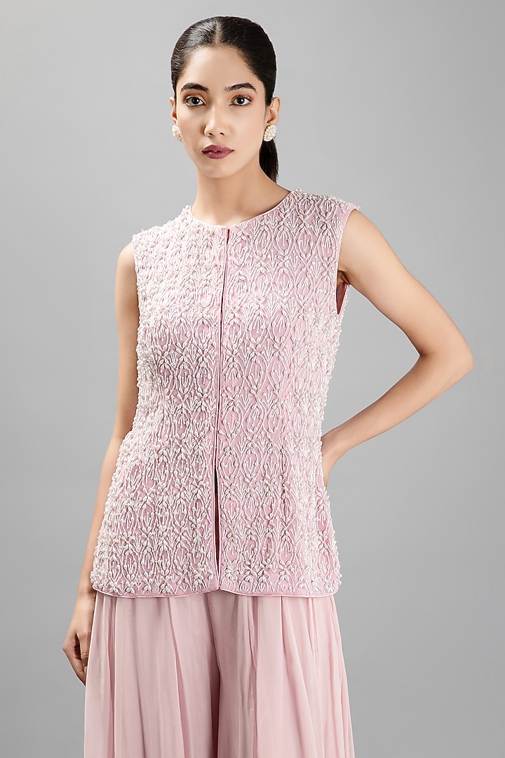 Blush Pink Silk Wedding Sharara Set by KANJ By Priyanka Sakhuja at Pernia's Pop Up Shop