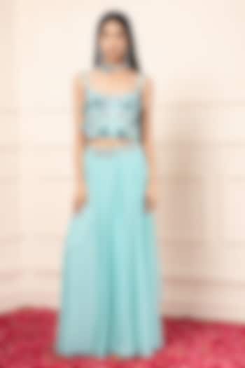 Blue Silk Embroidered Bridal Lehenga Set by KANJ By Priyanka Sakhuja at Pernia's Pop Up Shop