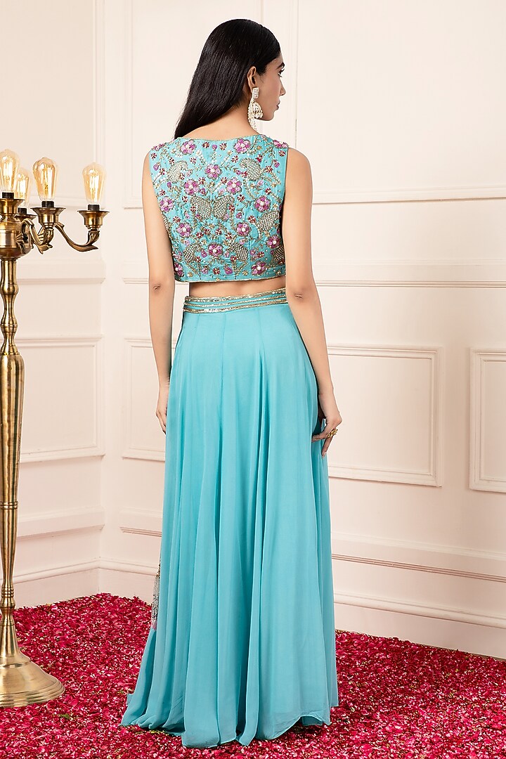 Blue Silk Embroidered Wedding Lehenga Set by KANJ By Priyanka Sakhuja at Pernia's Pop Up Shop