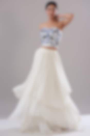White Silk Georgette Layered Skirt Set by KANJ By Aruna & Priyanka