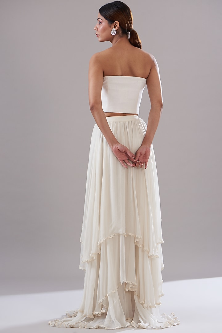 White Silk Georgette Layered Skirt Set by KANJ By Priyanka Sakhuja at Pernia's Pop Up Shop