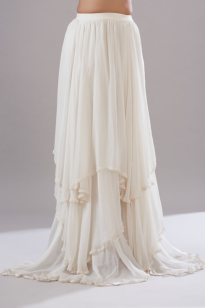White Silk Georgette Layered Skirt Set by KANJ By Priyanka Sakhuja at Pernia's Pop Up Shop