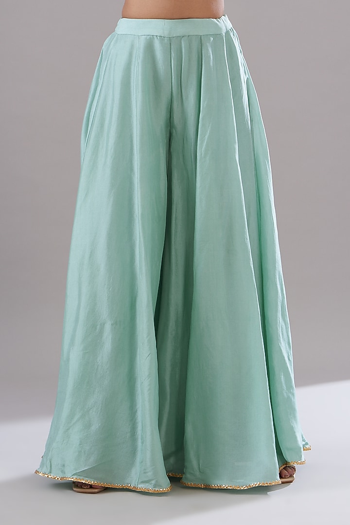 Blue Silk Upada Embroidered Angrakha Kurta Set by KANJ By Priyanka Sakhuja at Pernia's Pop Up Shop