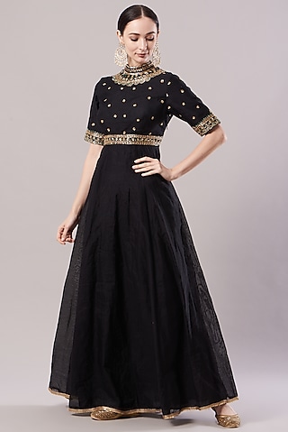 Black Embroidered Anarkali by KANJ By Priyanka Sakhuja