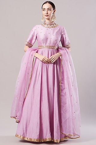 Lilac Embroidered Anarkali Set by KANJ By Priyanka Sakhuja