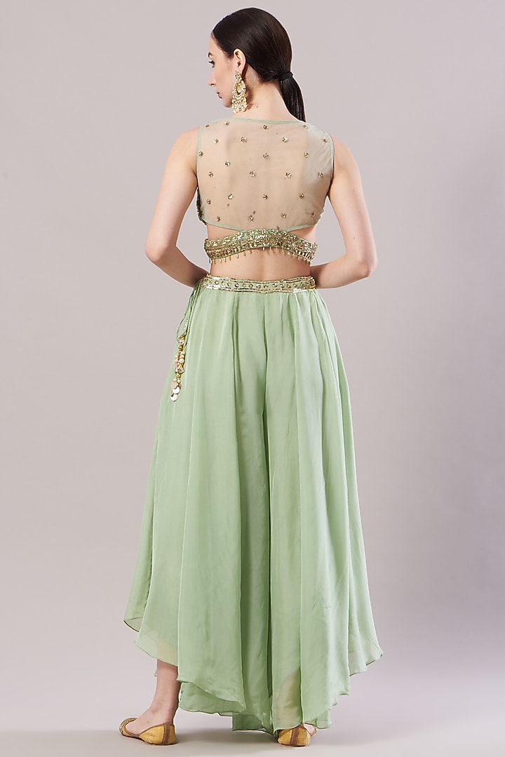 Mint Green Silk Chiffon Wedding Sharara Set by KANJ By Priyanka Sakhuja at Pernia's Pop Up Shop