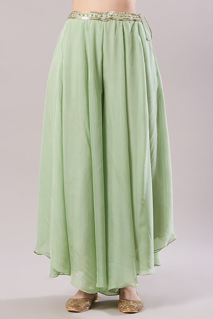 Mint Green Silk Chiffon Wedding Sharara Set by KANJ By Priyanka Sakhuja at Pernia's Pop Up Shop