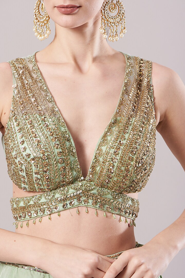 Mint Green Silk Chiffon Wedding Sharara Set by KANJ By Priyanka Sakhuja at Pernia's Pop Up Shop