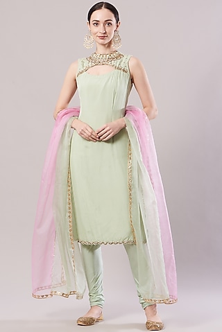 Mint Green Embroidered Kurta Set by KANJ By Priyanka Sakhuja