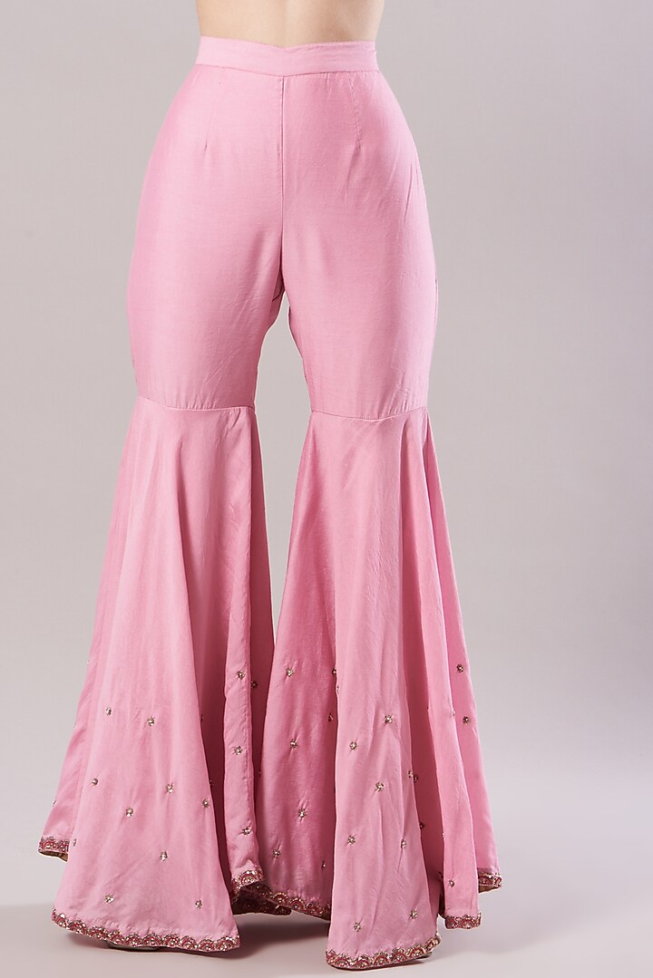 Blush Pink Chanderi Aari Embroidered Gharara Set by KANJ By Priyanka Sakhuja at Pernia's Pop Up Shop