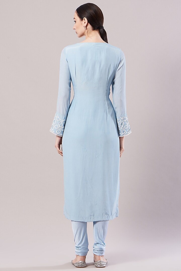 Sky Blue Embroidered Kurta Set by KANJ By Priyanka Sakhuja at Pernia's Pop Up Shop