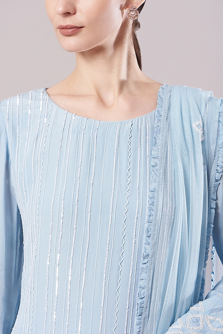 Sky Blue Embroidered Kurta Set by KANJ By Priyanka Sakhuja at Pernia's Pop Up Shop