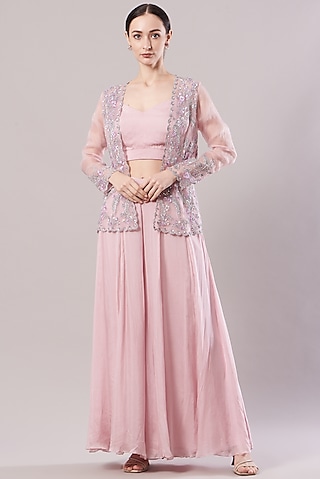 Blush Pink Embroidered Jacket Set by KANJ By Priyanka Sakhuja