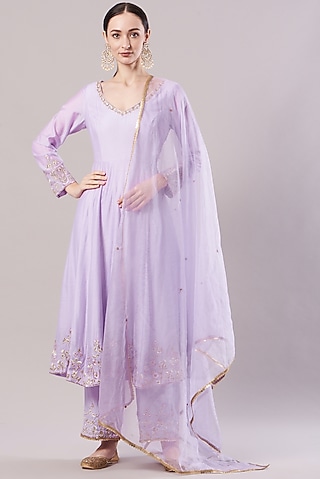 Lilac Embroidered Kurta Set by KANJ By Priyanka Sakhuja