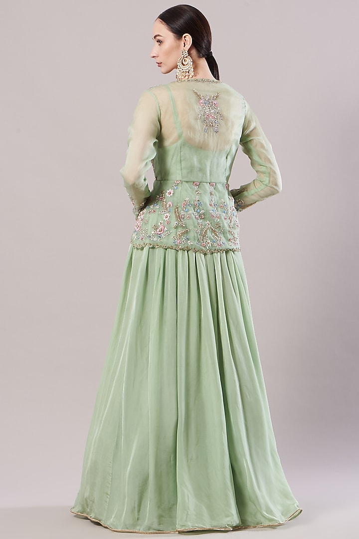 Mint Green Embroidered Jacket Set by KANJ By Priyanka Sakhuja at Pernia's Pop Up Shop