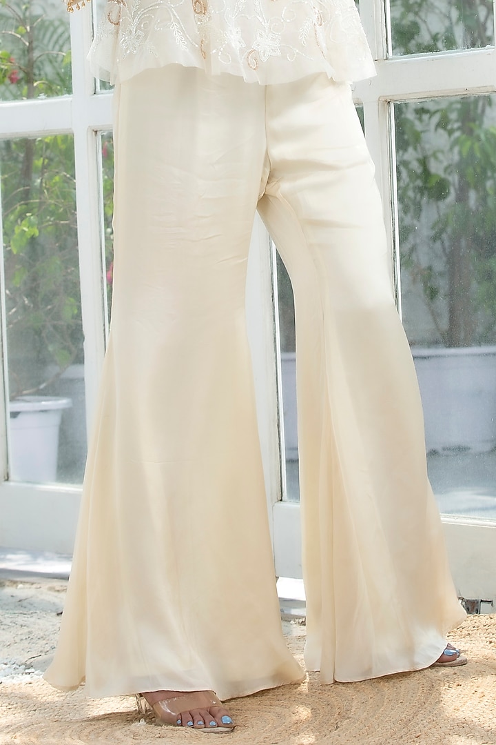 White Bamberg Silk Satin Pant Set by KANJ By Priyanka Sakhuja at Pernia's Pop Up Shop