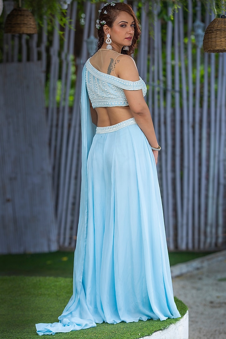 Sky Blue Silk Wedding Sharara Set by KANJ By Priyanka Sakhuja at Pernia's Pop Up Shop