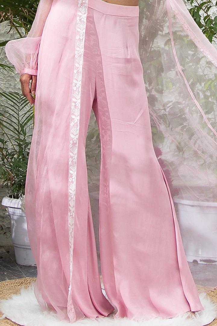 Blush Pink Silk Organza Embroidered Cape Set by KANJ By Priyanka Sakhuja at Pernia's Pop Up Shop