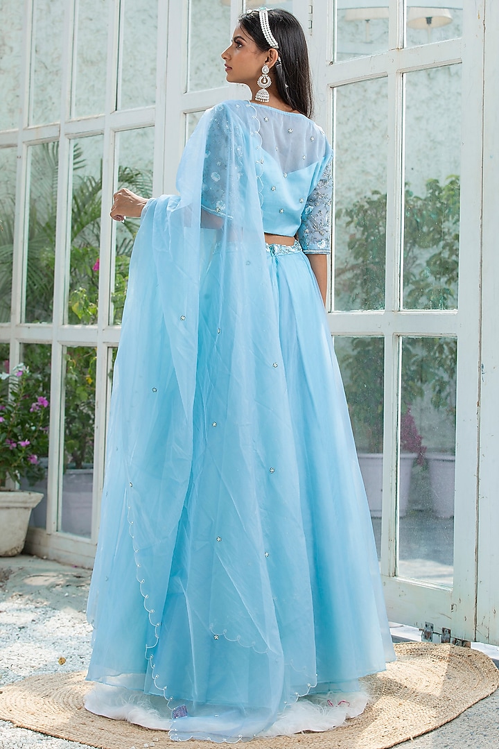 Blue Organza Lehenga Set by KANJ By Priyanka Sakhuja at Pernia's Pop Up Shop