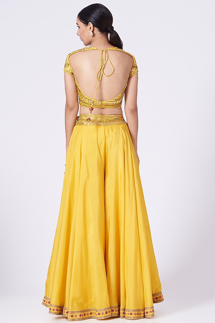 Yellow Viscose Crepe Wedding Sharara Set by KANJ By Priyanka Sakhuja at Pernia's Pop Up Shop