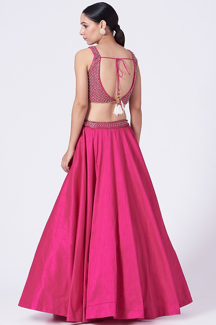 Fuchsia Sequins Embellished Wedding Lehenga Set by KANJ By Priyanka Sakhuja at Pernia's Pop Up Shop