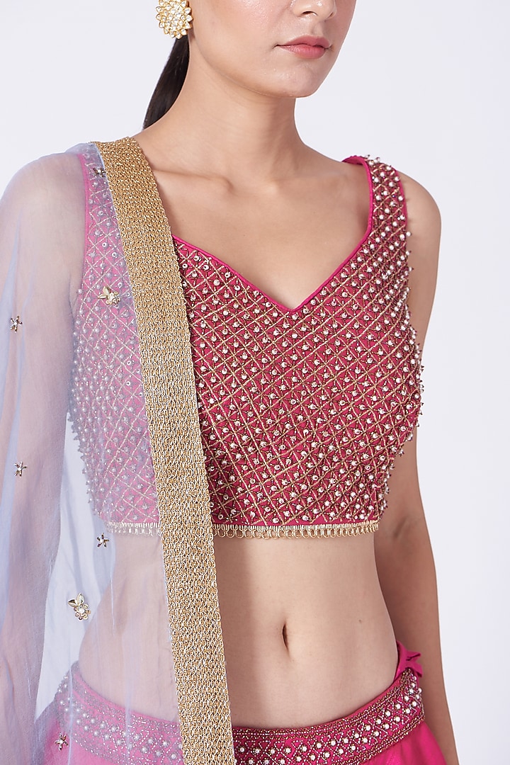Fuchsia Sequins Embellished Wedding Lehenga Set by KANJ By Priyanka Sakhuja at Pernia's Pop Up Shop
