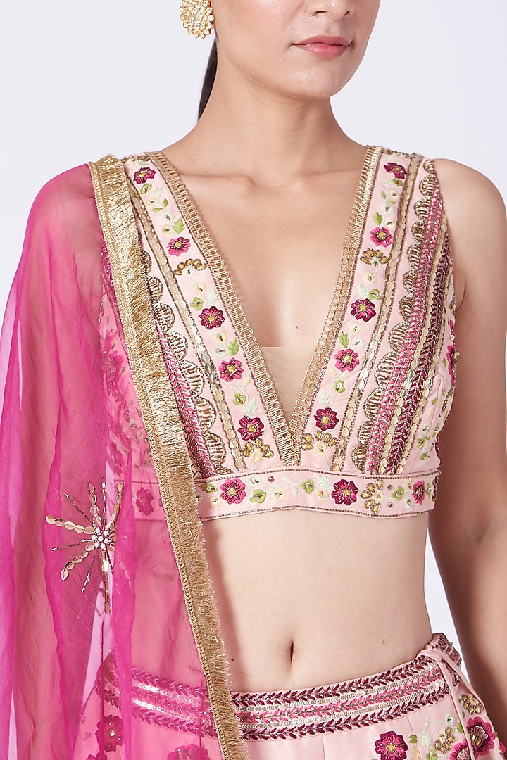 Blush Pink Floral Embroidered Wedding Lehenga Set by KANJ By Priyanka Sakhuja at Pernia's Pop Up Shop