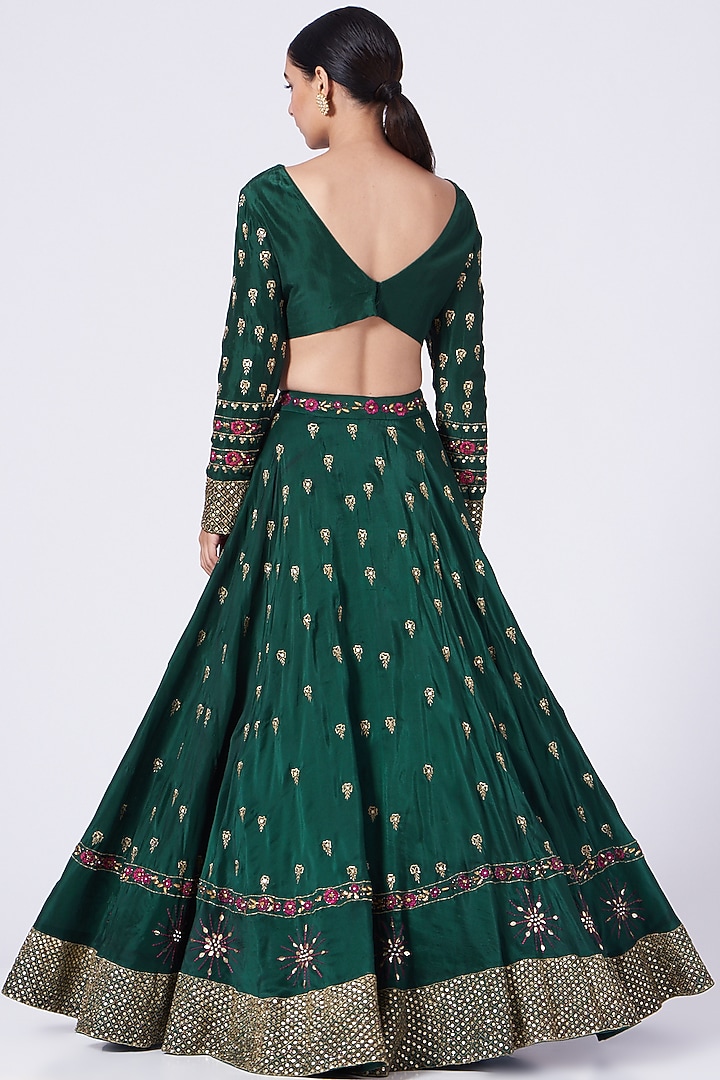 Emerald Green Sequins Embroidered Wedding Lehenga Set by KANJ By Priyanka Sakhuja at Pernia's Pop Up Shop