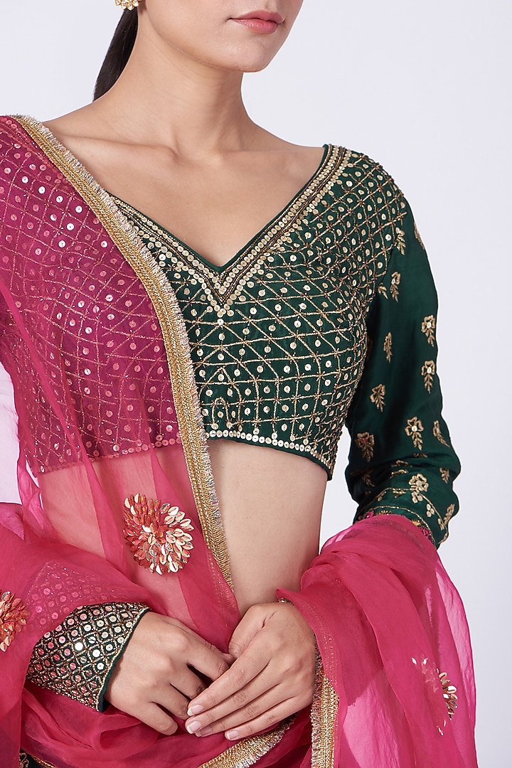 Emerald Green Sequins Embroidered Wedding Lehenga Set by KANJ By Priyanka Sakhuja at Pernia's Pop Up Shop