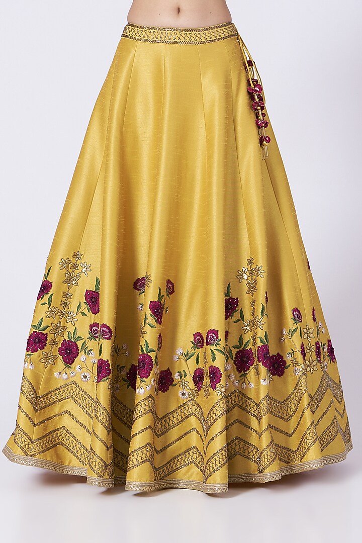 Mustard Thread Embroidered Wedding Lehenga Set by KANJ By Priyanka Sakhuja at Pernia's Pop Up Shop